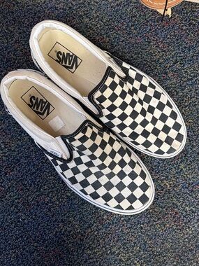 New Vans Checkerboard Slip-On Sneakers - Black & White